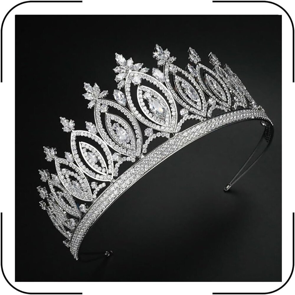 Silver Bridal Tiara Crown Cubic Zirconia Wedding Pageant Prom Accessory